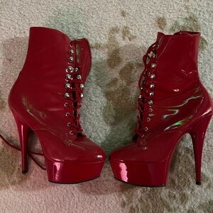 6" Red Patent Leather Pleaser Ankle Boots
